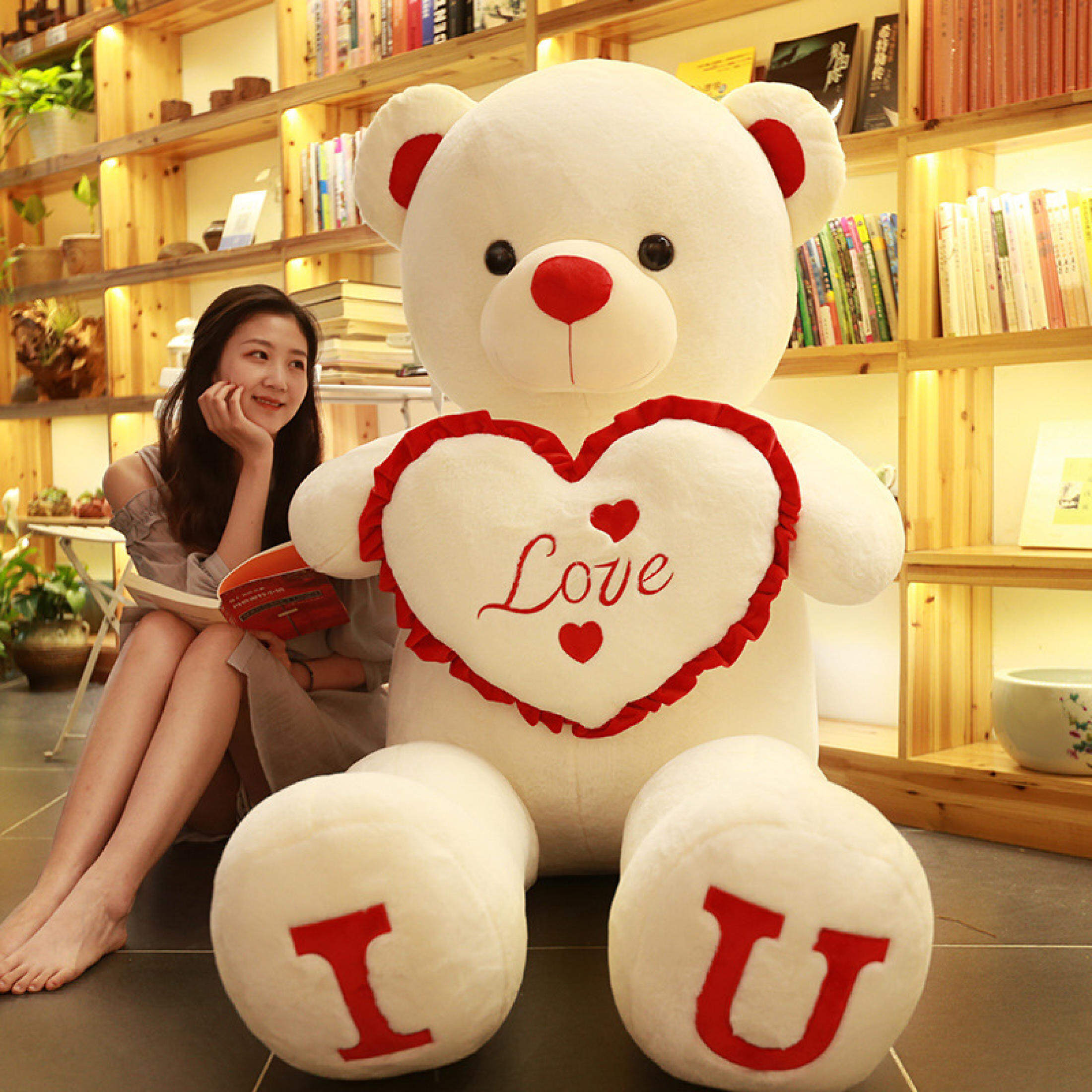 100cm Big I LOVE YOU Bear Plush Toy Lovely Huge Stuffed Soft Bear Doll Lover Bear Kids Toy Birthday Gift For Girlfriends